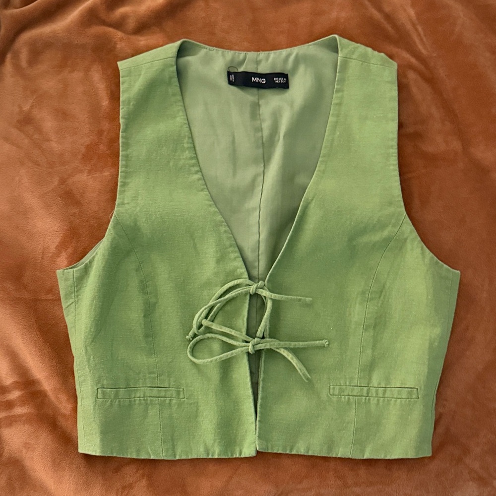 Mango Light Green Tie-Front Vest